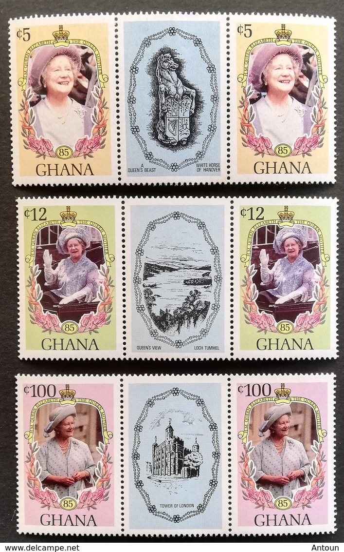 Ghana  1985 Queen Mother 85th. Birthday Gutter Pair M.N.H. - Ghana (1957-...)