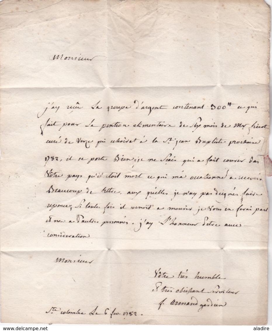 1782 - Marque Postale VIENNE, Isère Sur LAC Vers Cluny, Saône Et Loire - Règne De Louis XVI - 1701-1800: Précurseurs XVIII