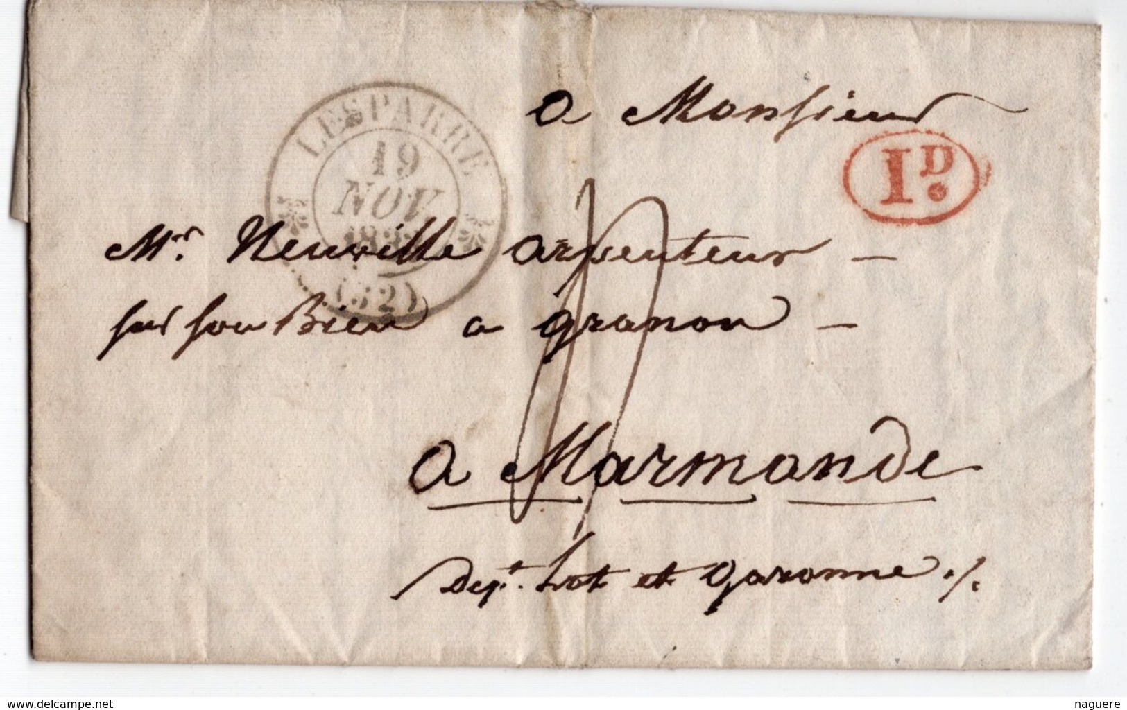 LETRE  CACHET  LESPARRE  1833  CACHET D ARRIVEE MARMANDE  MR NEUVILLE ARPENTEUR A GRANON - 1801-1848: Precursors XIX