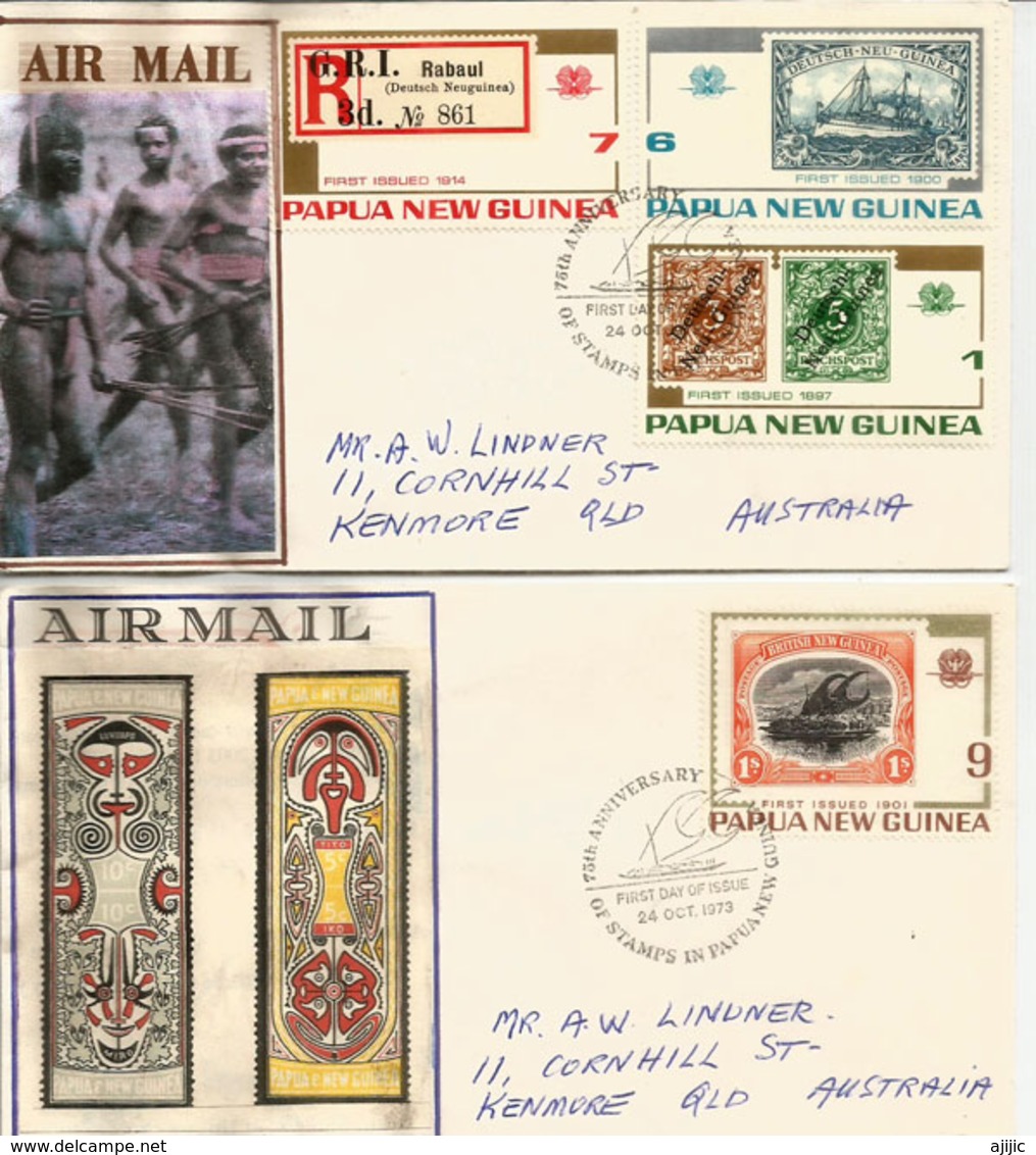 Deutsch-Neu-Guinea Stamps 1897-1914, Série Sur Deux FDC's Année 1973 (Registered Mail) - Papoea-Nieuw-Guinea