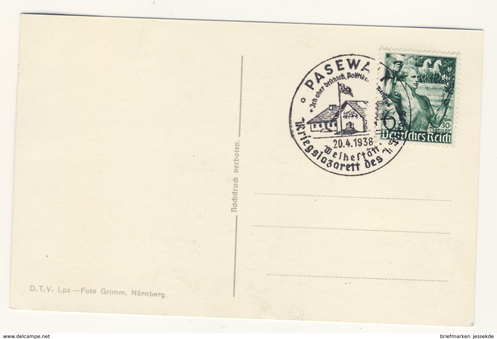 Deutsches Reich Michel No. 660 Sonderstempel Pasewalk Kriegslazarett Auf Karte Hitler - Covers & Documents