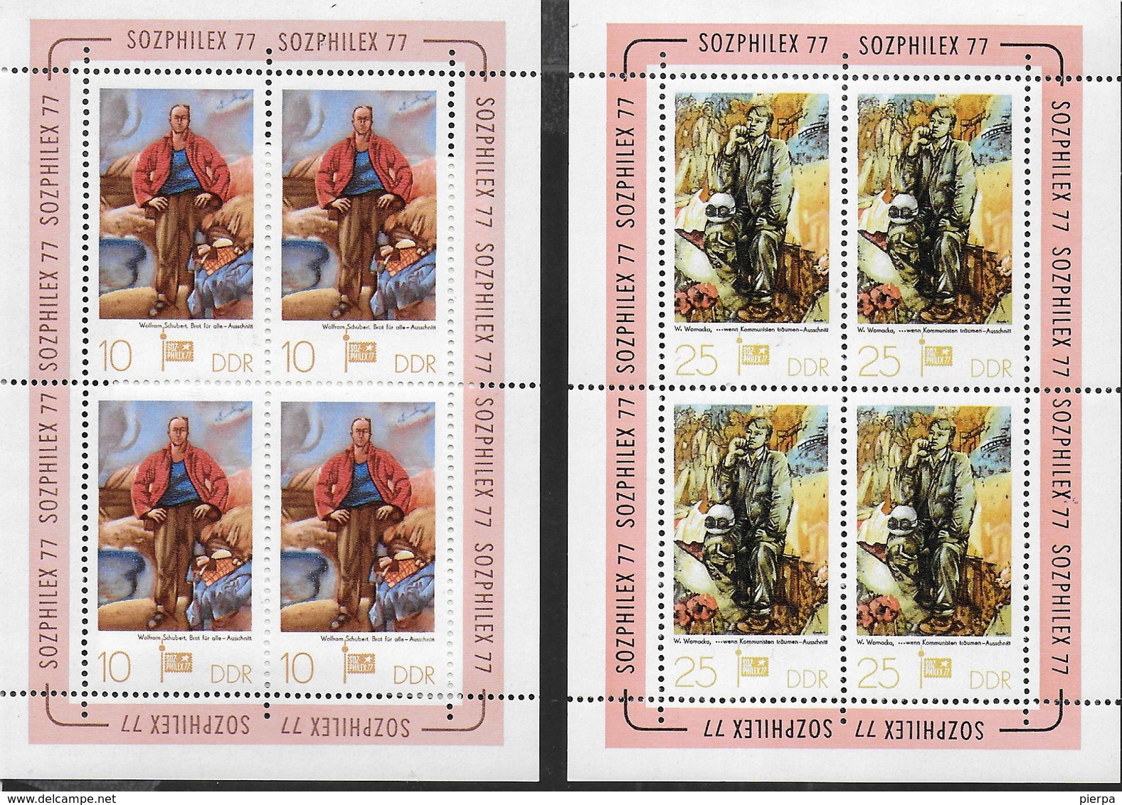 D.D.R. - SOZPHILEX 77 - ESPOSIZIONE FILATELICA SOCIALISTA - 2 FOGLIETTI NUOVI ** (YVERT 43/44 - MICHEL 2247/8) - Esposizioni Filateliche