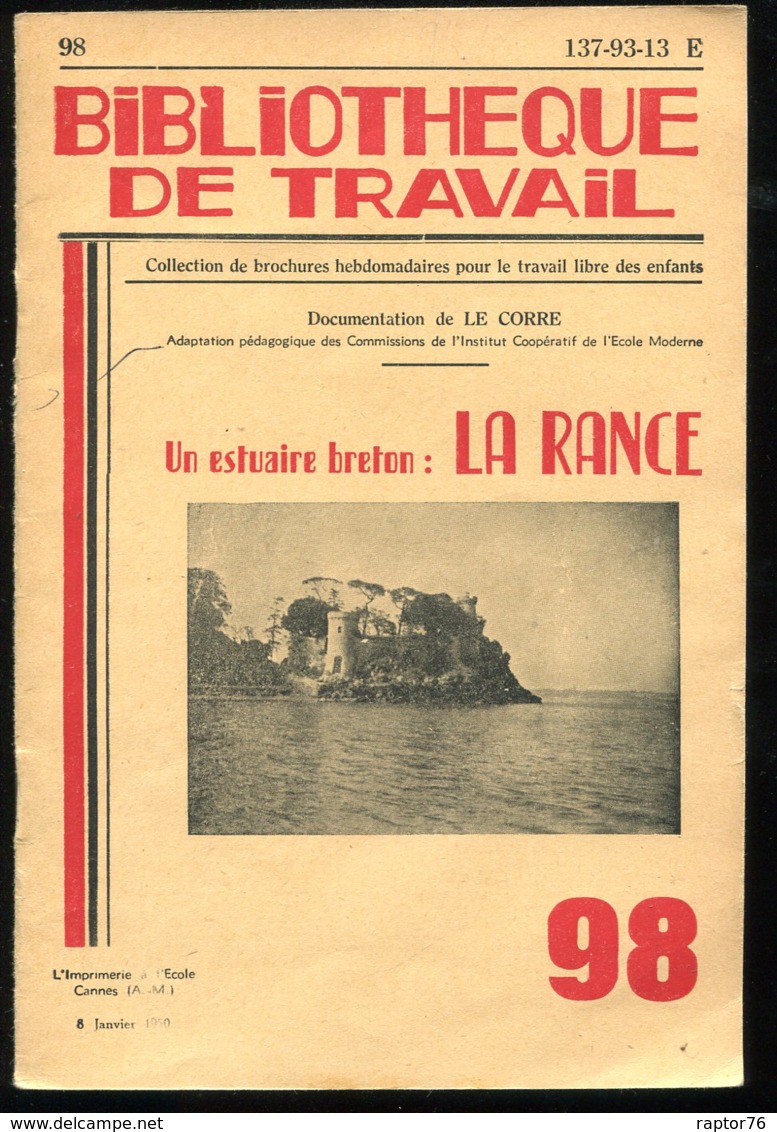 Scolaires Bibliothèque De Travail 6-12 Ans N° 98 Du 08/01/1950 Un Estuaire Breton LA RANCE - 6-12 Ans