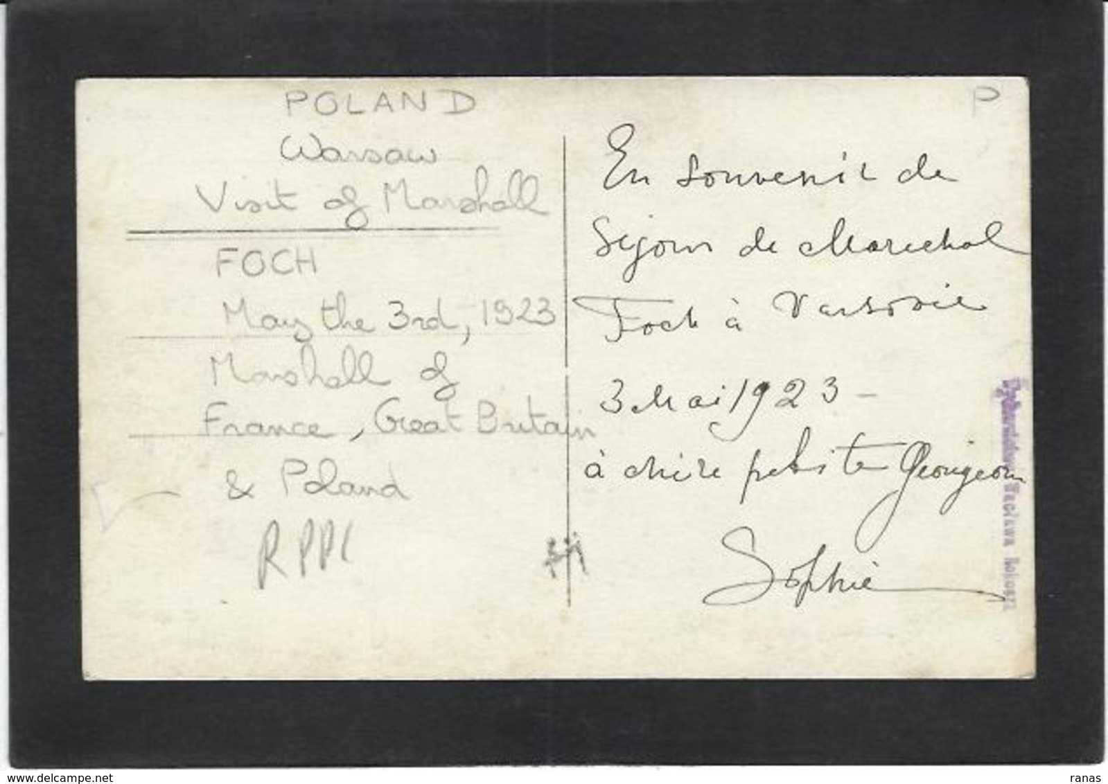 CPA Pologne Polska Polen Poland écrite Carte Photo RPPC Maréchal FOCH à Varsovie Warsaw - Pologne