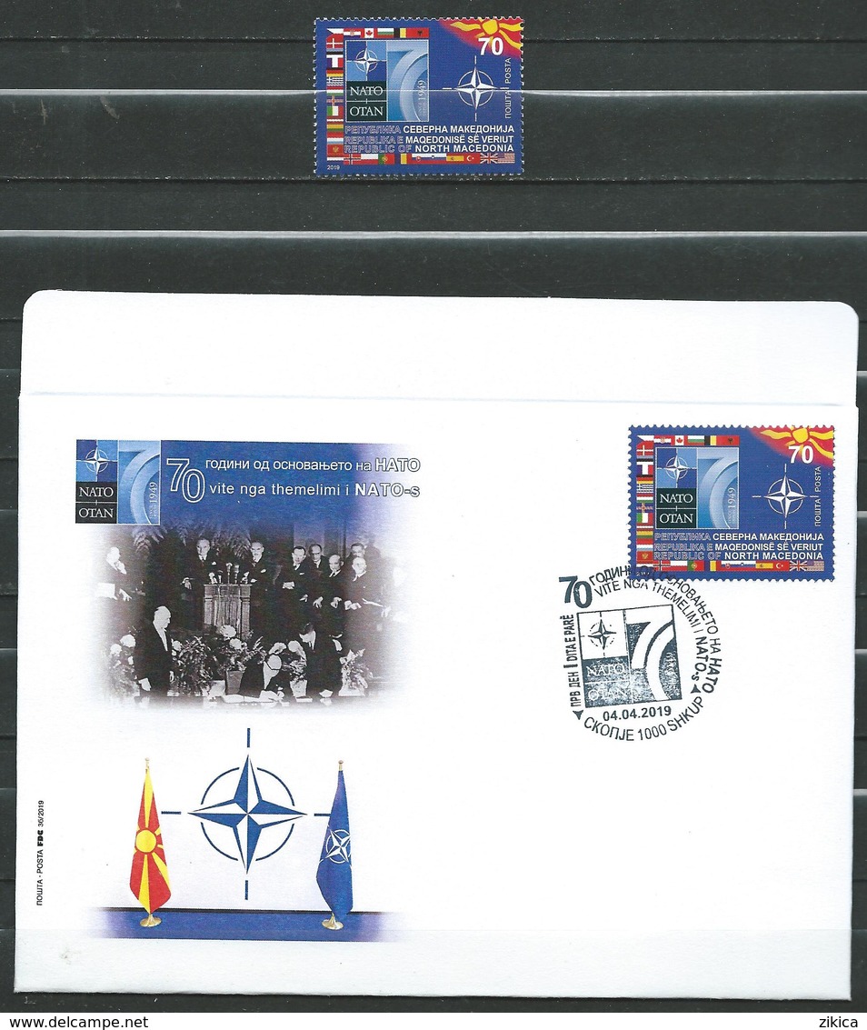 MACEDONIA 2019 - The 70th Anniversary Of Foundation Of NATO. OTAN.flags. Stamp And FDC  **MNH - Macédoine Du Nord