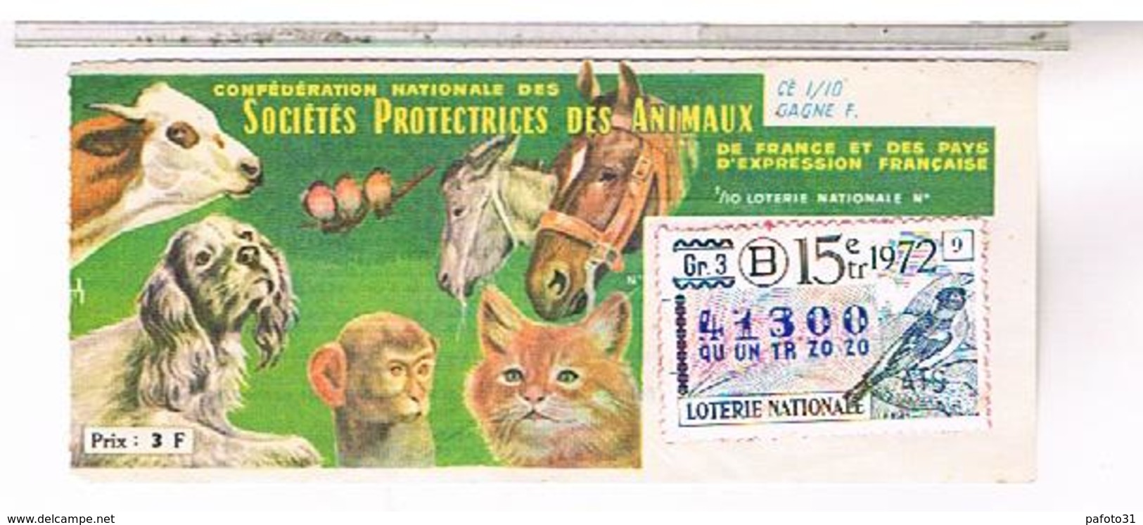 Billets De Loterie 1/10°    SPA  PINSON  1972 ........  LOTE22 - Billets De Loterie