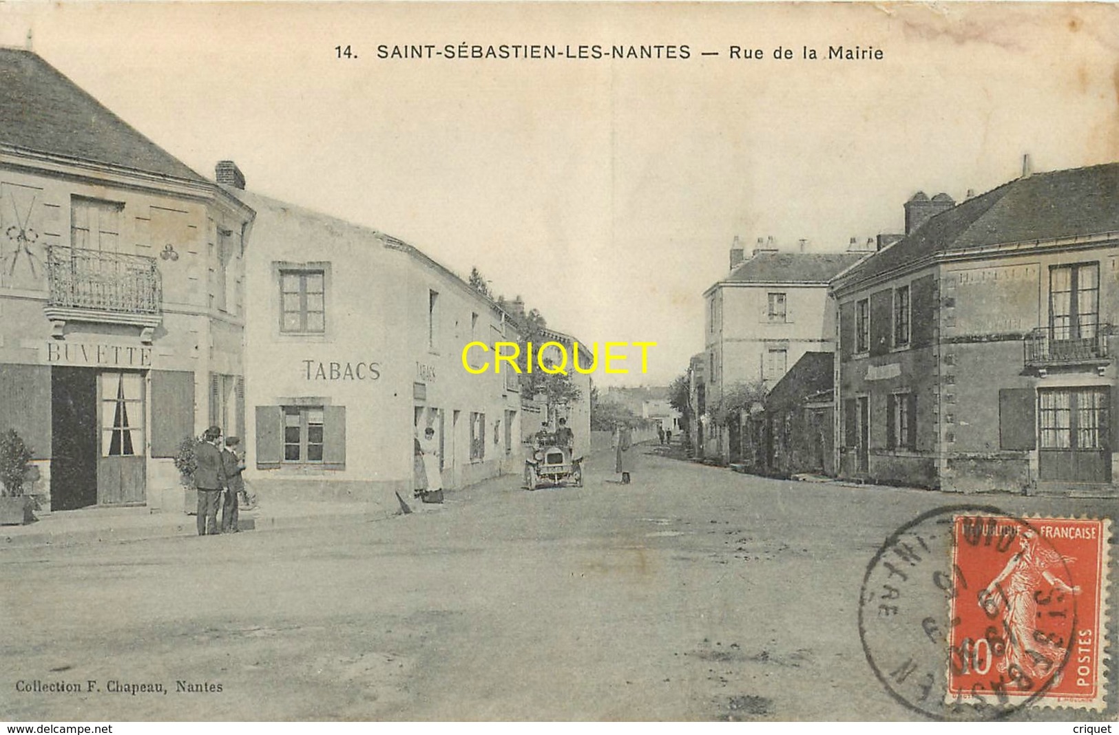 44 St Sébastien, Rue De La Mairie, Animée, Vieux Tacot, Buvette...., Carte Pas Courante Affranchie 1915 - Saint-Sébastien-sur-Loire