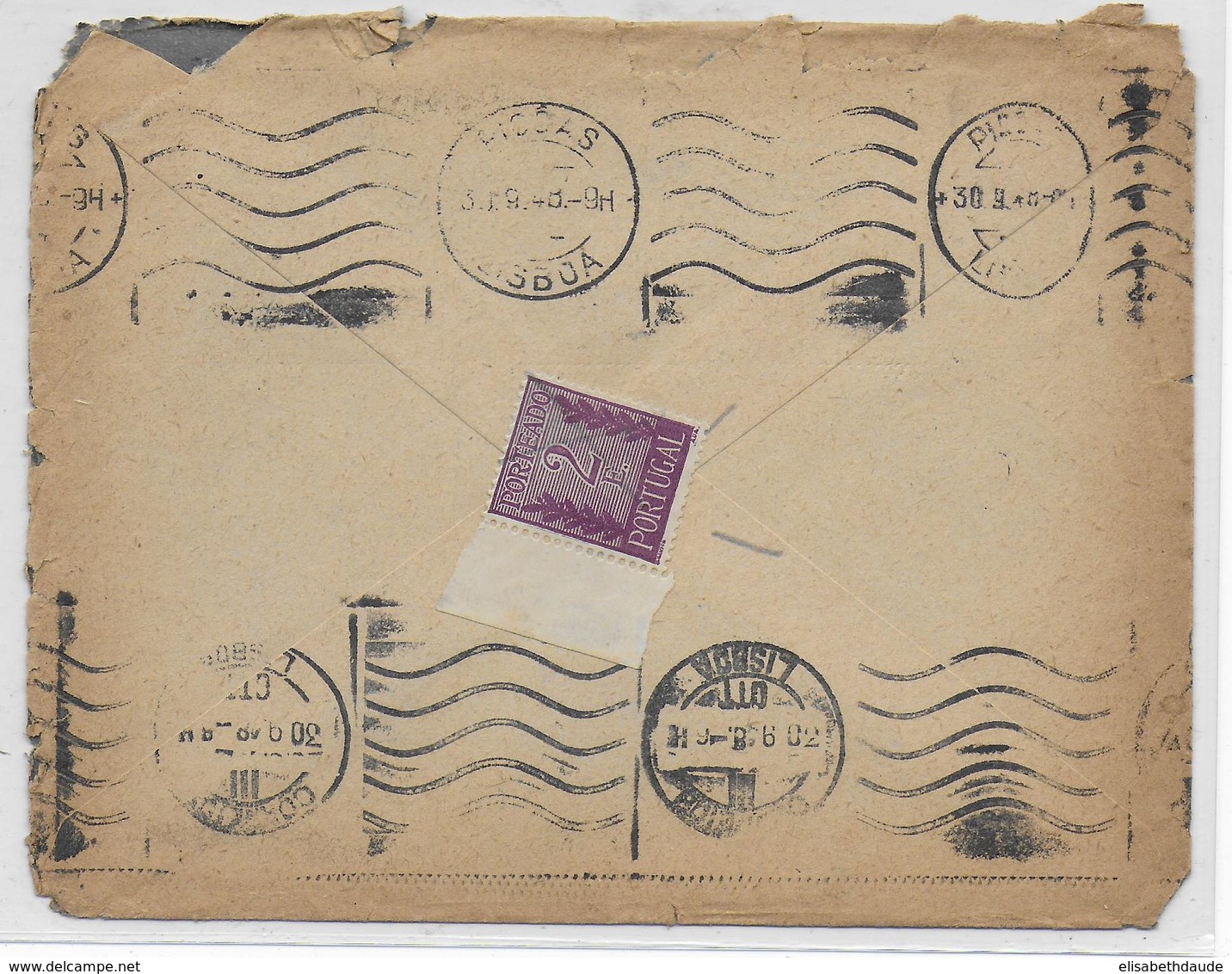 1948 - GANDON - ENVELOPPE Par AVION De PARIS Avec TAXE ! (VOIR TIMBRE-TAXE AU DOS) => LISBONNE (PORTUGAL) - 1945-54 Marianne Of Gandon