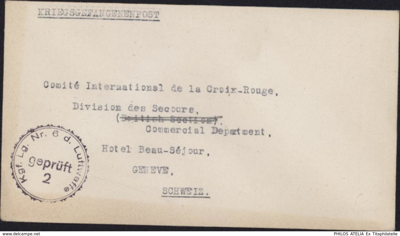 Guerre 39 Prisonnier Aviateur J.A.G JAG Deans RAF R.A.F Camp Leader Kriegsgefangenenlager Der Luftwaffe Cachet Kgd Lg 6 - Briefe U. Dokumente