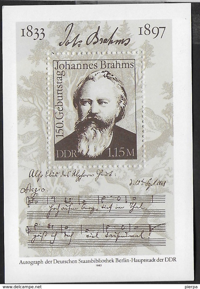 D.D.R. - JOHANNES BRAHMS - 150° NASCITA - FOGLIETTO NUOVO ** - (YVERT BF67 - MICHEL BF69) - Musica