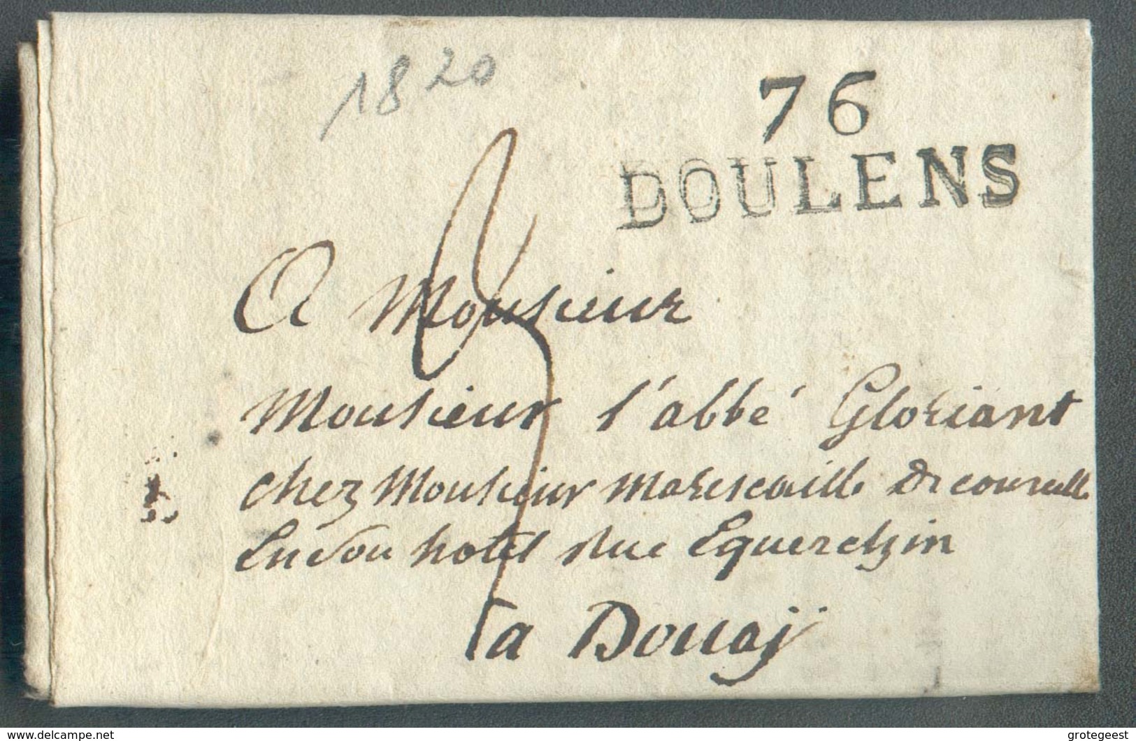 LAC De 76 BOULENS (griffe Noire) Le 9 Février 1820 Vers Douay; Port '3' (encre) - TB - 13810 - 1801-1848: Precursori XIX