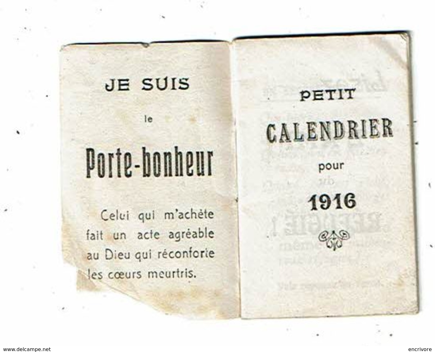 Petit Calendrier Pour 1916 Souvenir De Guerre 1914 - L'Ami Du Réfugié Limoges - Imprimerie Dumont Limoges - Petit Format : 1901-20