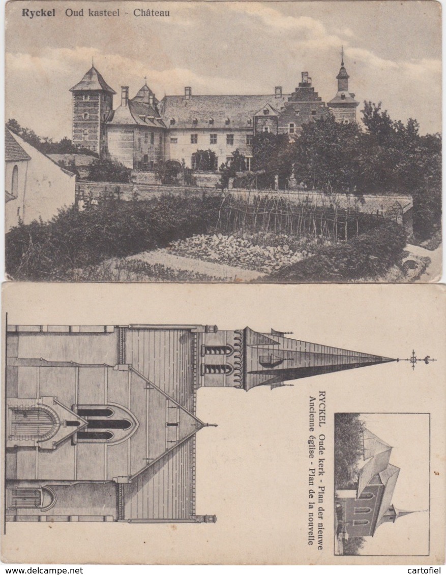 RIJCKEL-RIJKEL-KERK+KASTEEL-CHATEAU-LOTJE VAN 2 KAARTEN-UITGAVE-WOUTERS-VANDENBULCK-AVERBODE+-1912-ZIE DE 2 SCANS ! ! - Borgloon