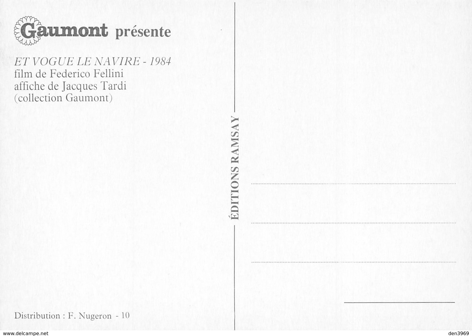 Jacques TARDI - Affiche De Film Et Vogue Le Navire... De Fellini - Bande Dessinée - Fumetti