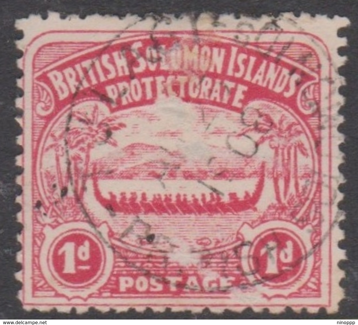 British Solomon Islands SG 2 1907 Large Canoe 1d Rose-carmine, Used, Small Thin - British Solomon Islands (...-1978)
