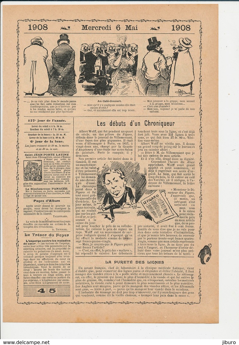 2 Scans Presse 1908 Albert Wolff Chroniqueur / Paquebot Suevic Cap Lizard Petits Pois Pigeon Homme Fort Poids 223CH19 - Unclassified