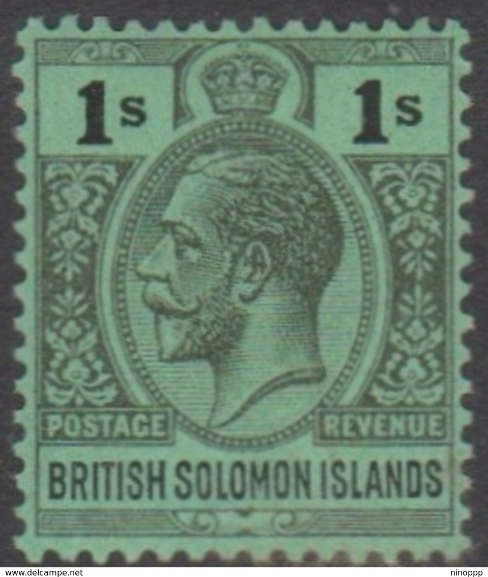 British Solomon Islands SG 33 1914-23 King George V, One Shilling Black Green, Mint Hinged - British Solomon Islands (...-1978)