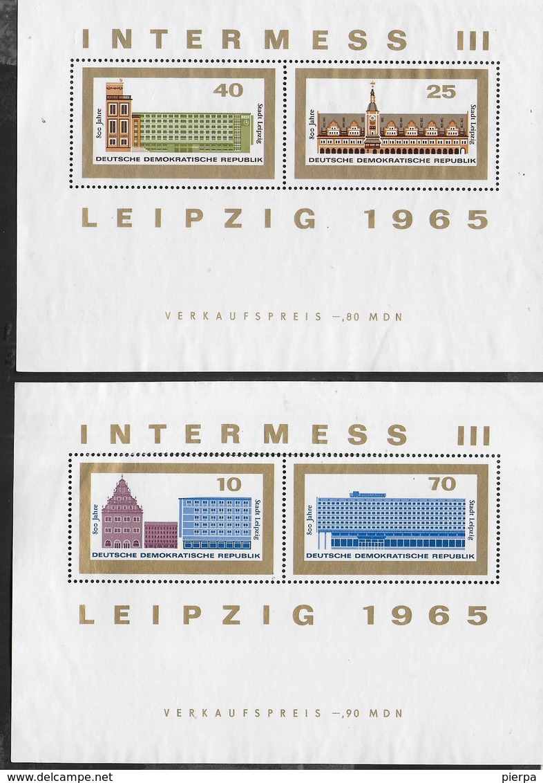 D.D.R. - INTERMESSE III LIEPZIG 1965 - 2 FOGLIETTI NUOVI SENZA GOMMA -  (YVERT BF18/19 - MICHEL BF23/24) - Esposizioni Filateliche