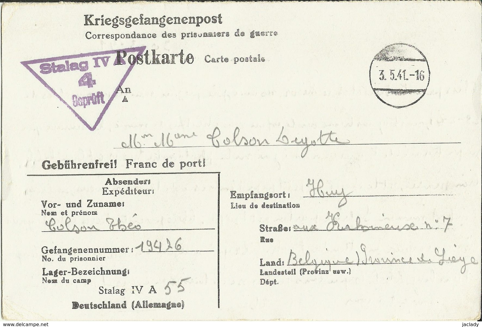 Correspondance Des Prisonniers De Guerre STALAG IV A    1941 - Lettres & Documents