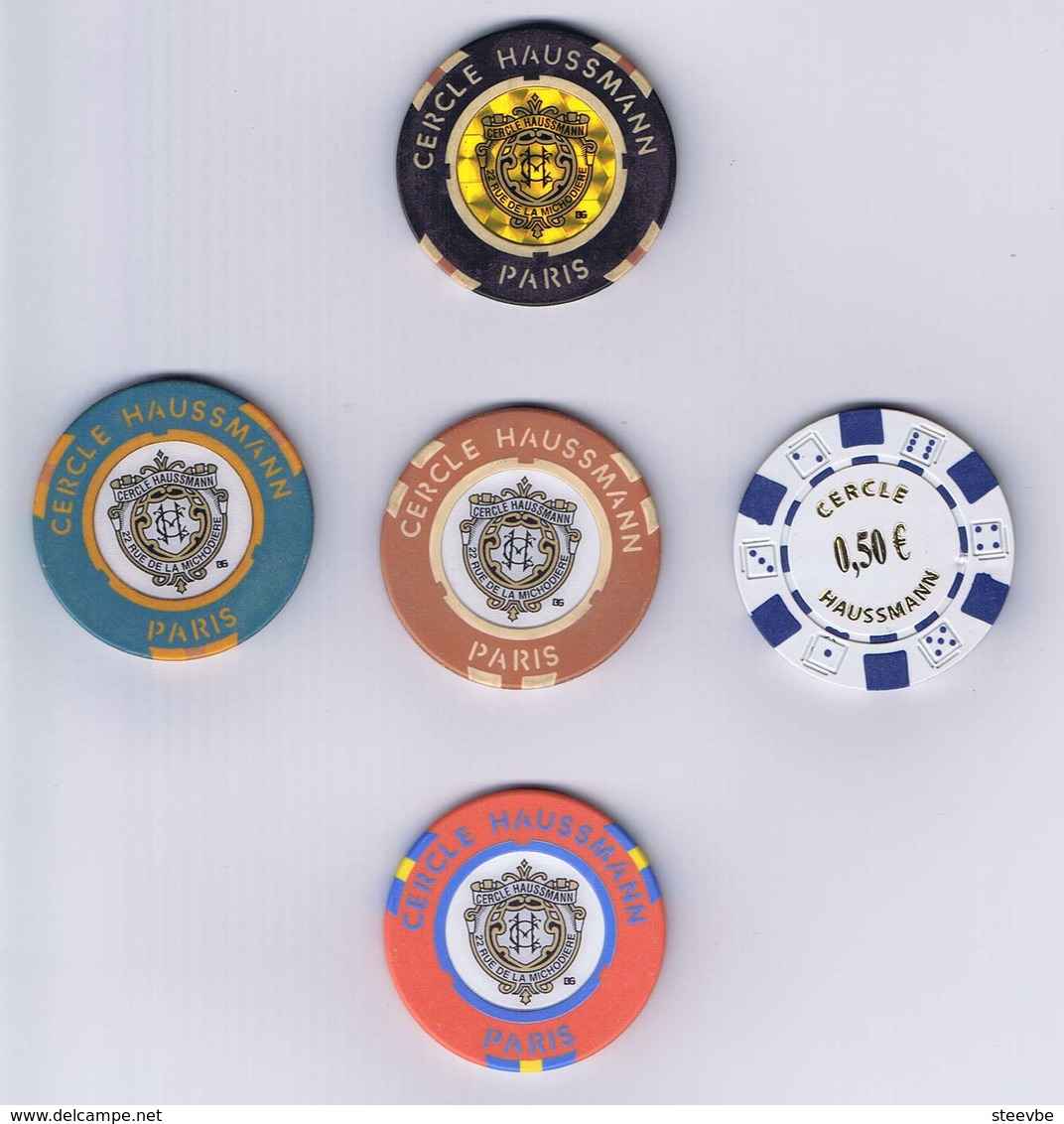 Casino Chip Set 0,50-5-10-20-100€ Cercle Haussmann Paris France - Casino