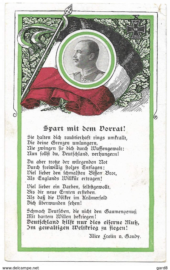 Portrait Du Roi De Saxe Avec Drapeau Et Croix De Fer   - WWI - Personen