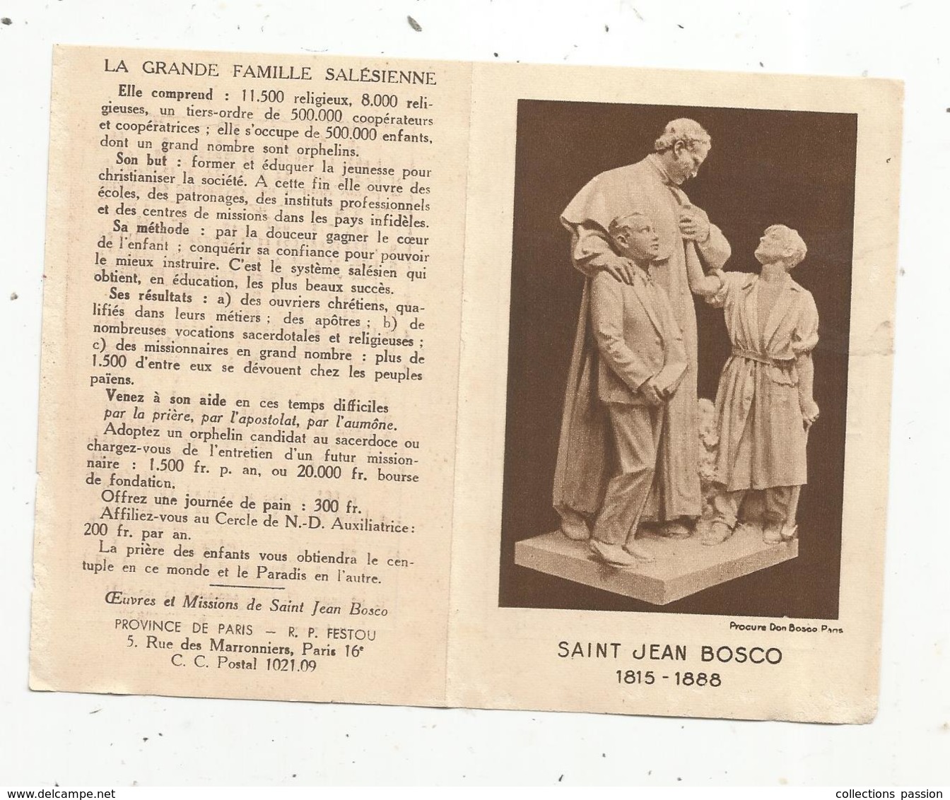 Calendrier ,petit Format , 1937, SAINT JEAN BOSCO ,oeuvres Et Missions, 4 Pages, 2 Scans - Petit Format : 1921-40