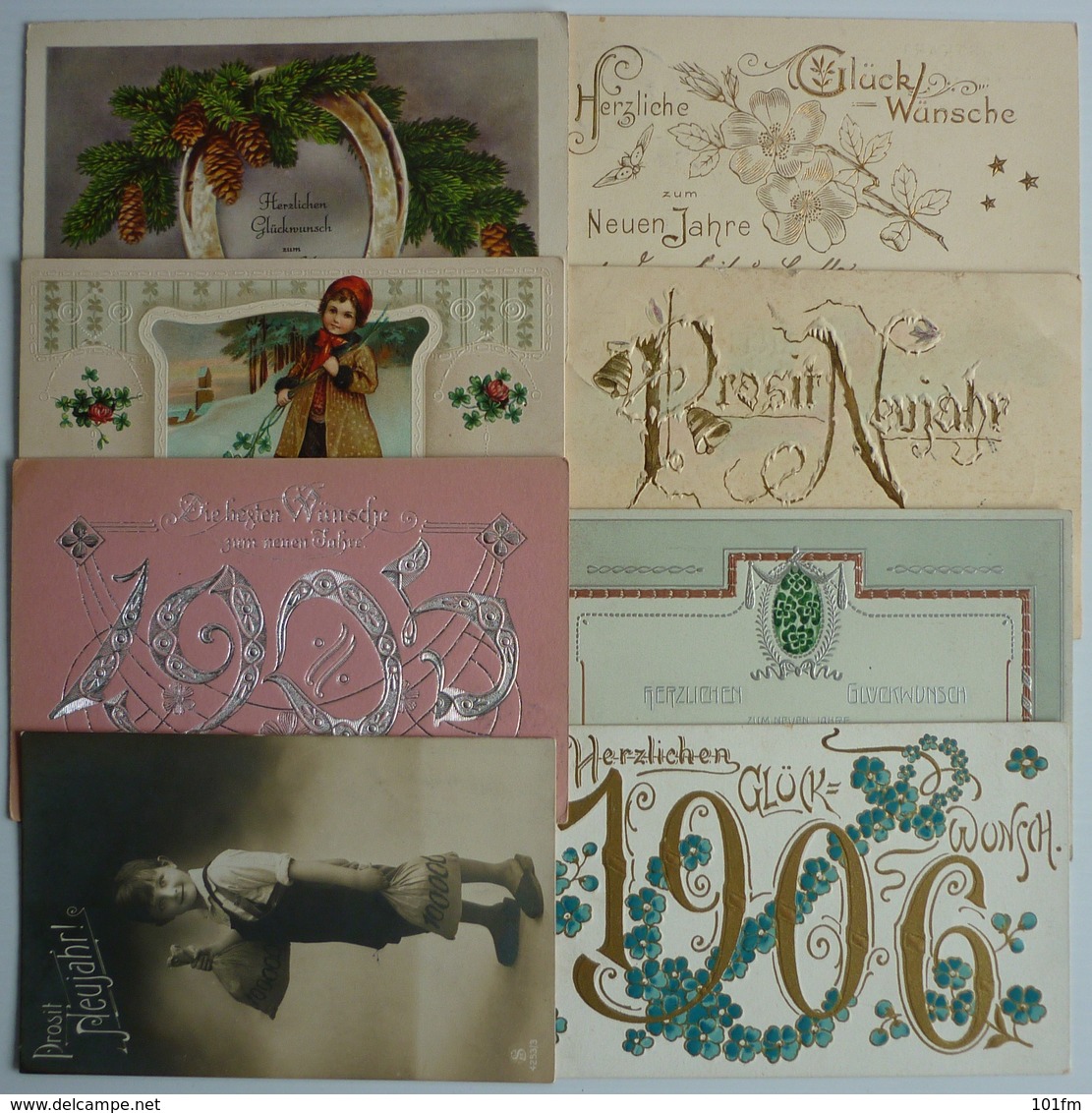 MIXED LOT 8 OLD LITHO POSTCARDS - NEW YEAR GREETINGS , NEUJAHRSGRÜSSE - 5 - 99 Cartoline