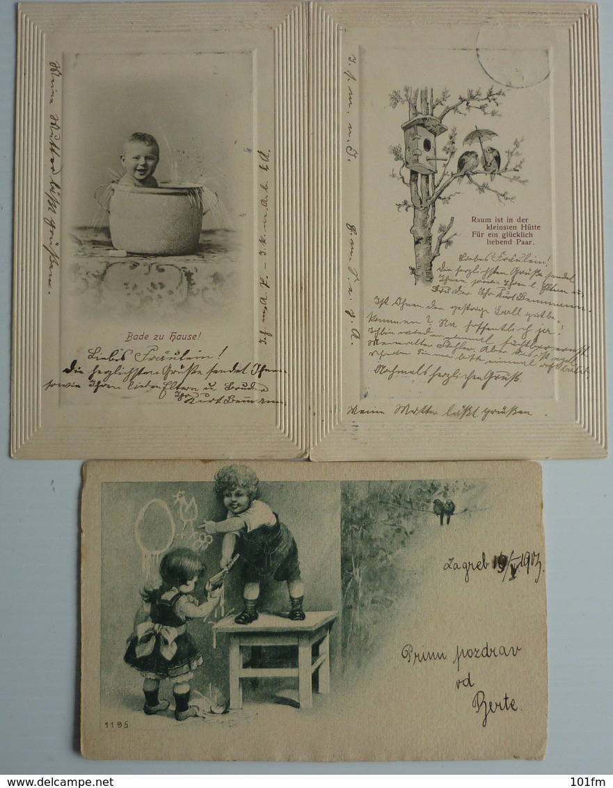 LOT 3 OLD LITHO POSTCARDS - Verzamelingen & Reeksen