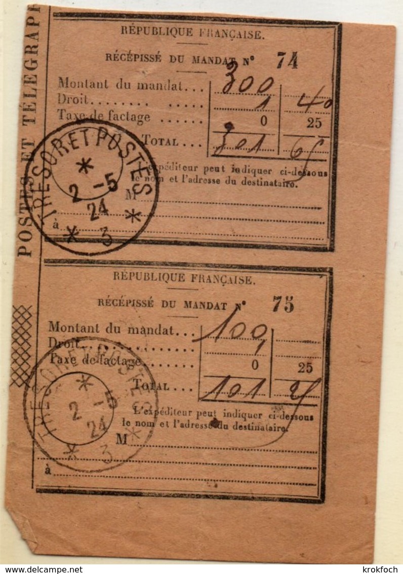 Trésor Et Postes *3* - 1924 Sur Récépissé De Mandat - Occupation De La Rhur Rhénanie Allemagne - Cachets Militaires A Partir De 1900 (hors Guerres)