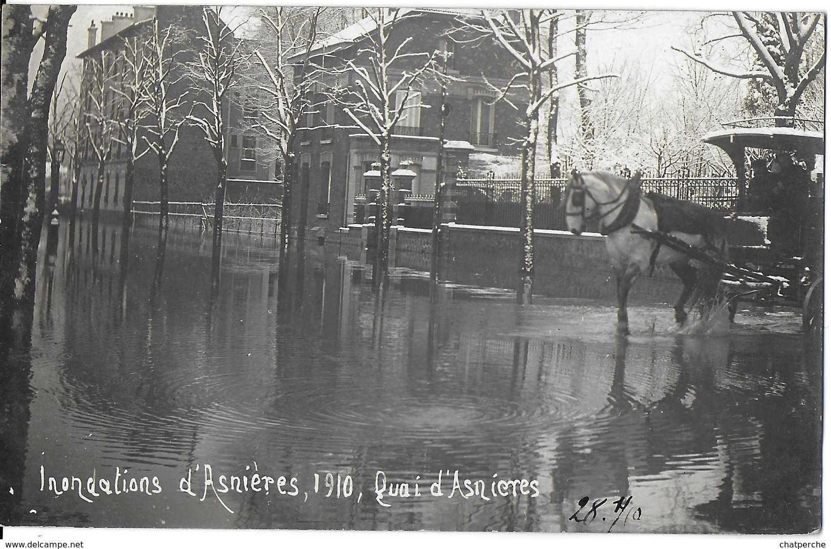 ASNIÈRES 92 HAUTS-DE-SEINE  INONDATIONS 1910 QUAIS D ’ASNIÈRES ATTELAGE CHEVAL EDIT AS DE TRÈFLE - Asnieres Sur Seine