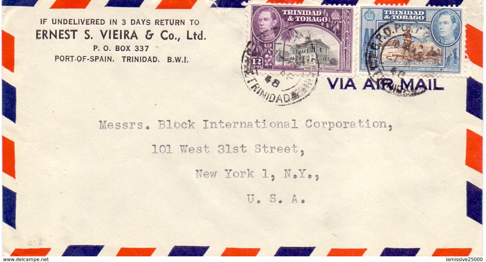 Covers Usa  Lettre Pour Les Usa - Trinité & Tobago (...-1961)