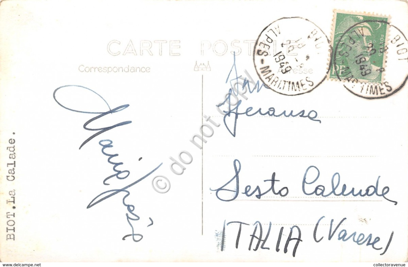 Cartolina Biot La Calade 1949 - Non Classificati