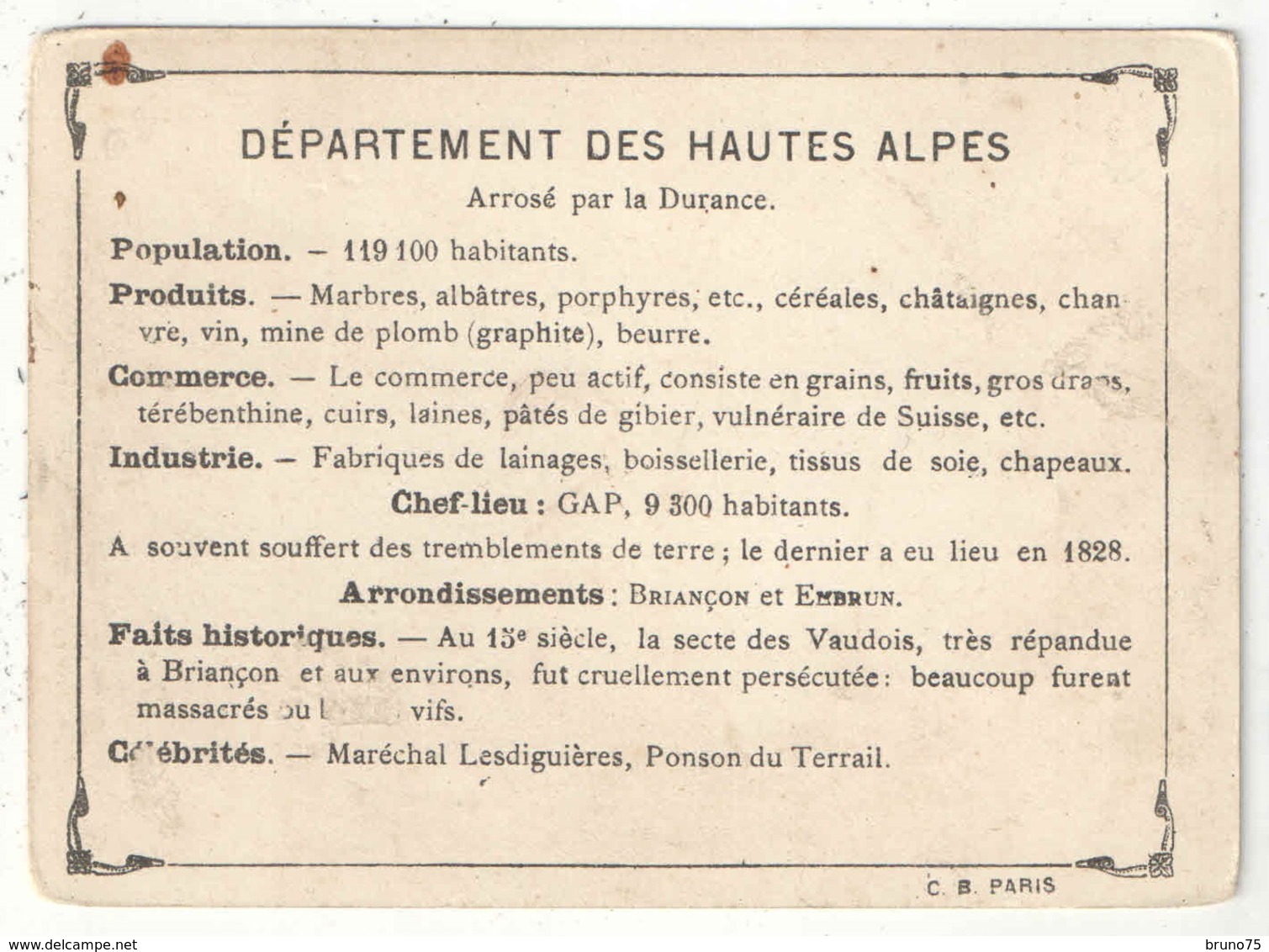 Chromo - Carte Géographique Du Département Des Hautes Alpes - Autres & Non Classés