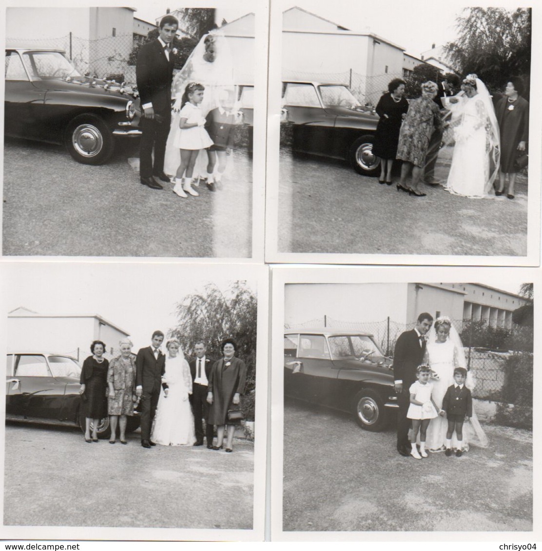 93Mq Lot De 4 Photos Automobile Tacot Citroen DS 21 Ou ID 19 Le Mariage - PKW