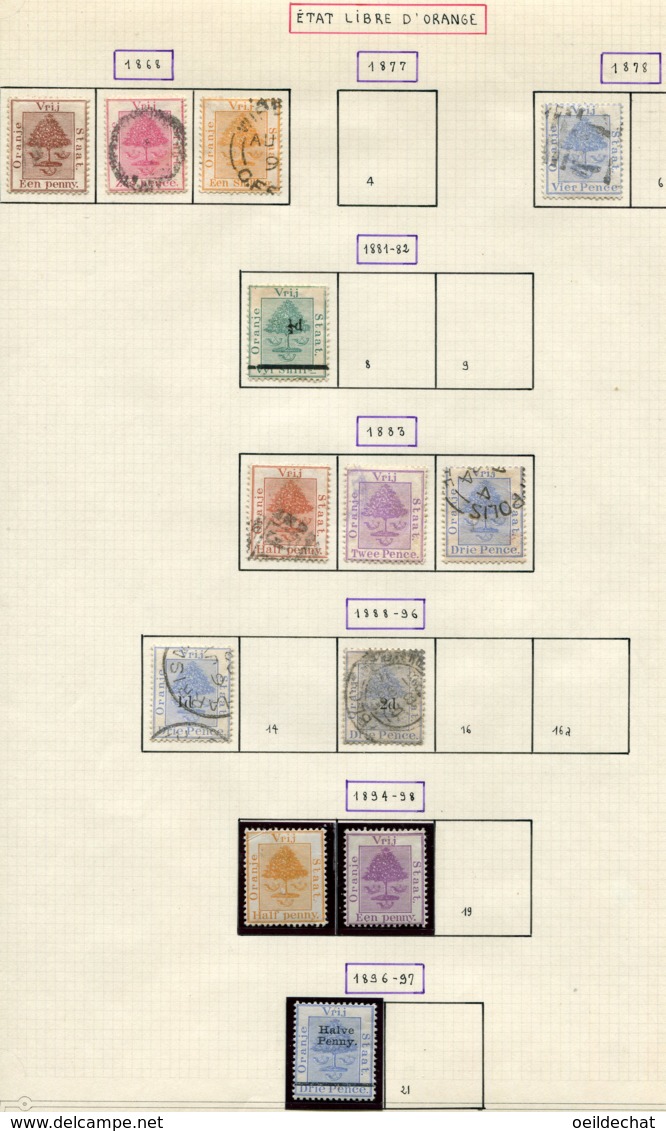 12266 ETAT LIBRE D'ORANGE  N°1/3, 5, 7, 10/2, 13, 15, 17/8, 20 */ °  1868-96   B/TB - Oranje-Freistaat (1868-1909)