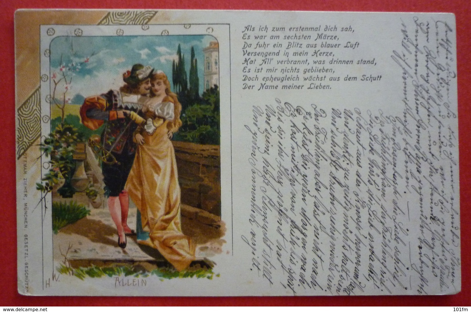 LOVING COUPLE - LIEBENDES PAAR , OLD LITHO ED. OTTMAR ZIEHER - MUNCHEN - Couples