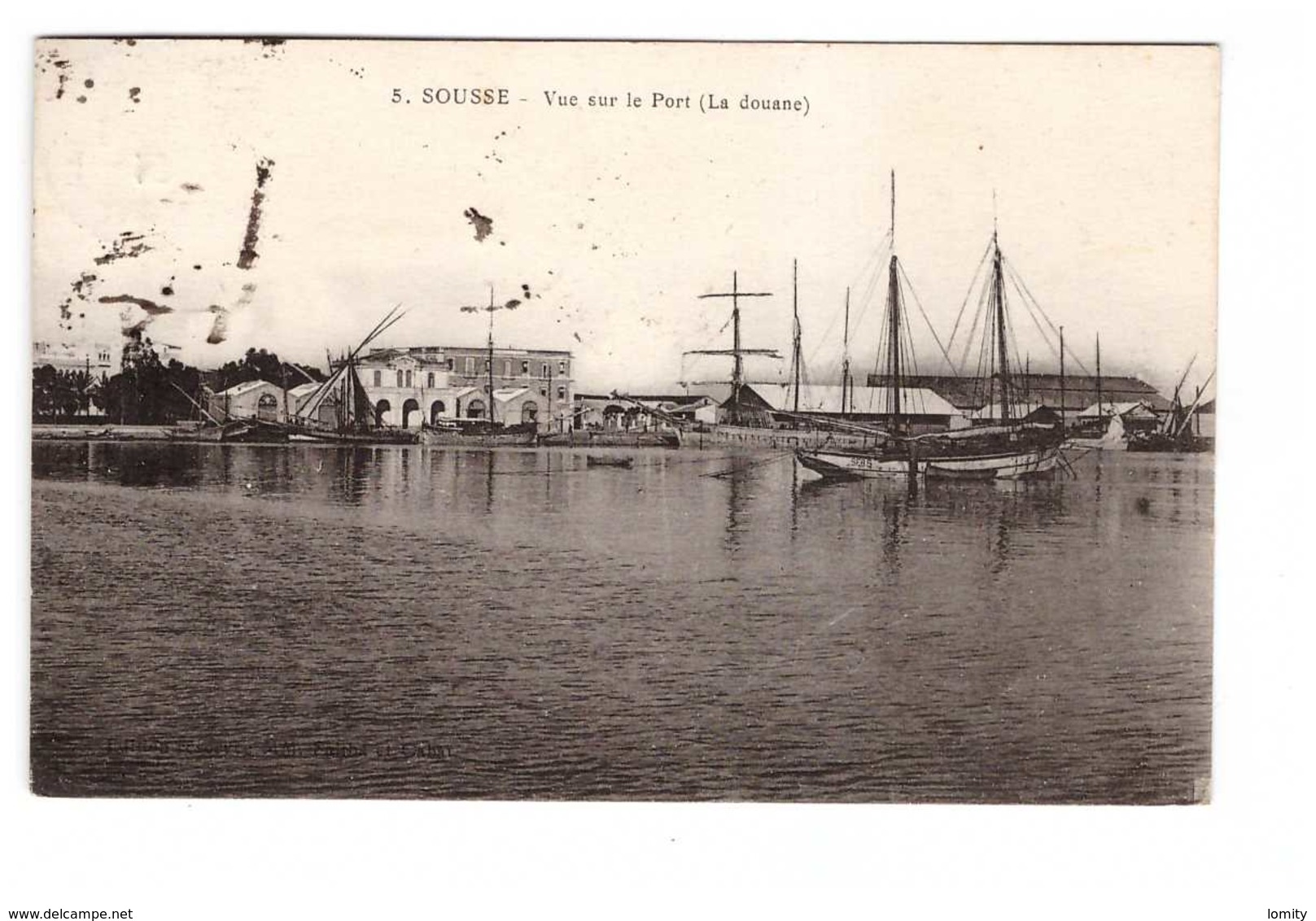 Tunisie Sousse Vue Sur Le Port La Douane Bateau Cachet 1924 + Timbre - Tunisia