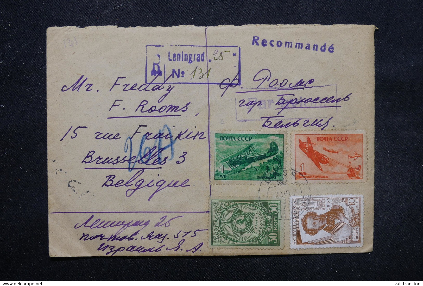 U.R.S.S. - Enveloppe En Recommandé De Léningrad Pour Bruxelles En 1949 , Affranchissement Plaisant - L 27565 - Covers & Documents