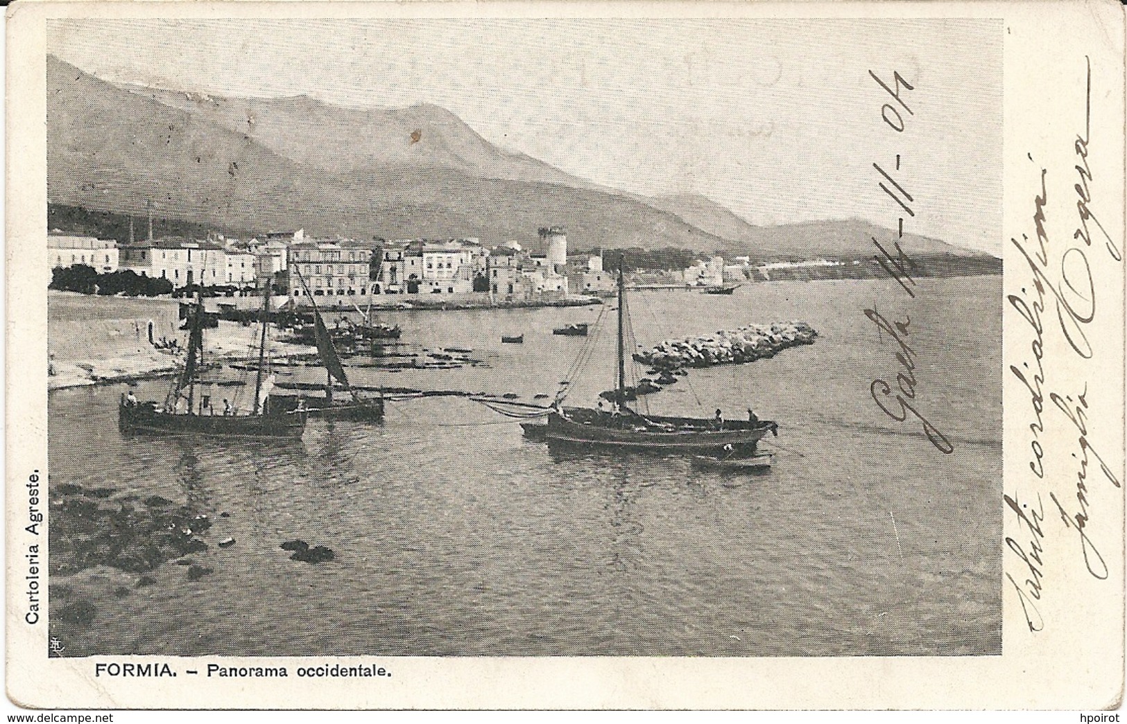 FORMIA - BARCHE E PANORAMA - F. PICCOLO (retro Indiviso) - VIAGGIATA 1904 - (rif. I17) - Latina