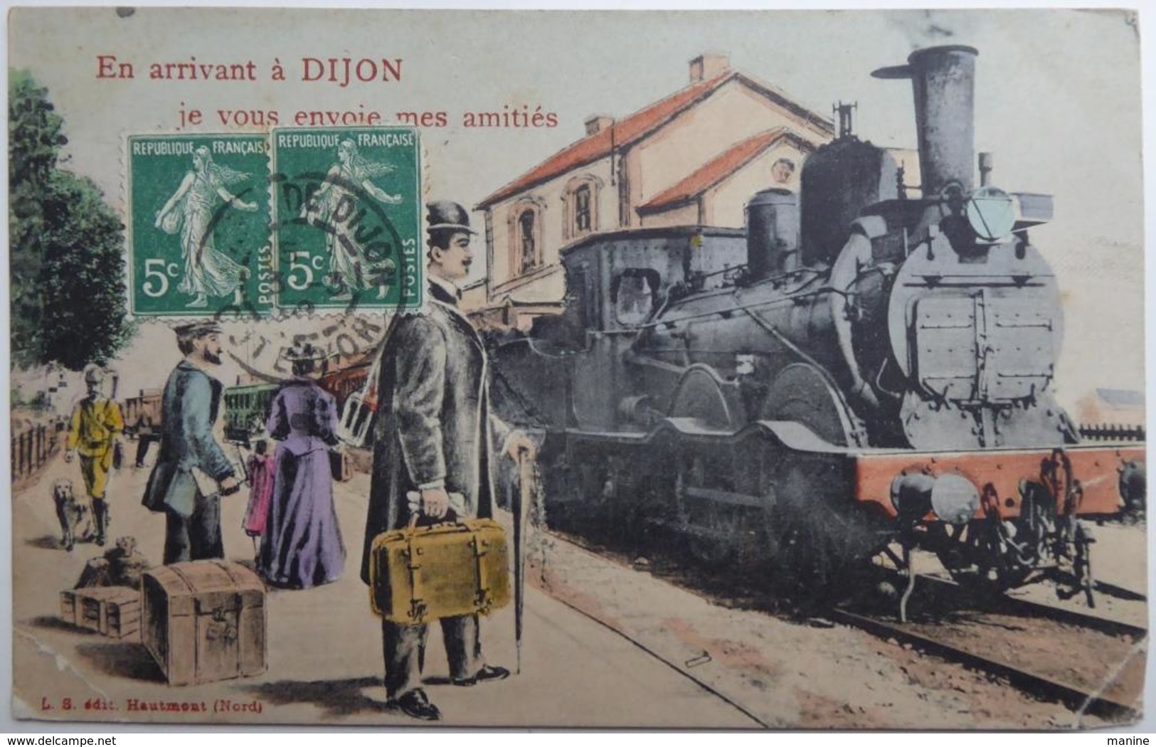 Département 21 - En Arrivant à Dijon Je Vous Envoie Mes Amitiés - CPA Fantaisie 1909 - Autres & Non Classés