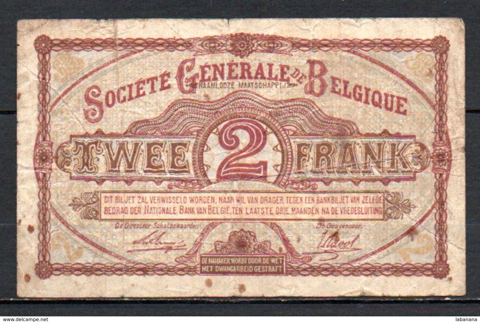 329-Belgique Société Générale Billet De 2 Francs 1915 G030 - Other & Unclassified