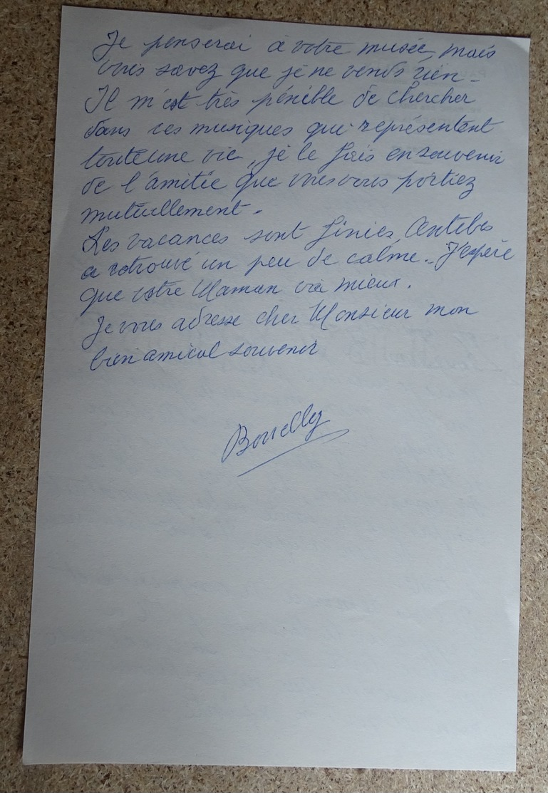 Ancien Courrier Entête Paul Borelly - Compositeur De Musique - Courrier Manuscrit Signé 1985 (5) - Objets Dérivés