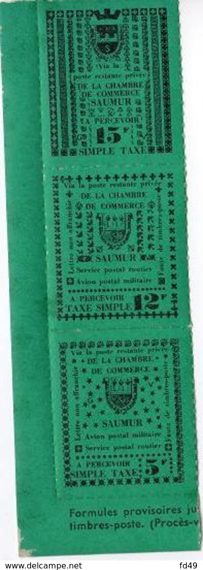 Bande Gréve De Saumur 1953 Vignettes Vertes 5F, 12F Et 15F - Autres & Non Classés