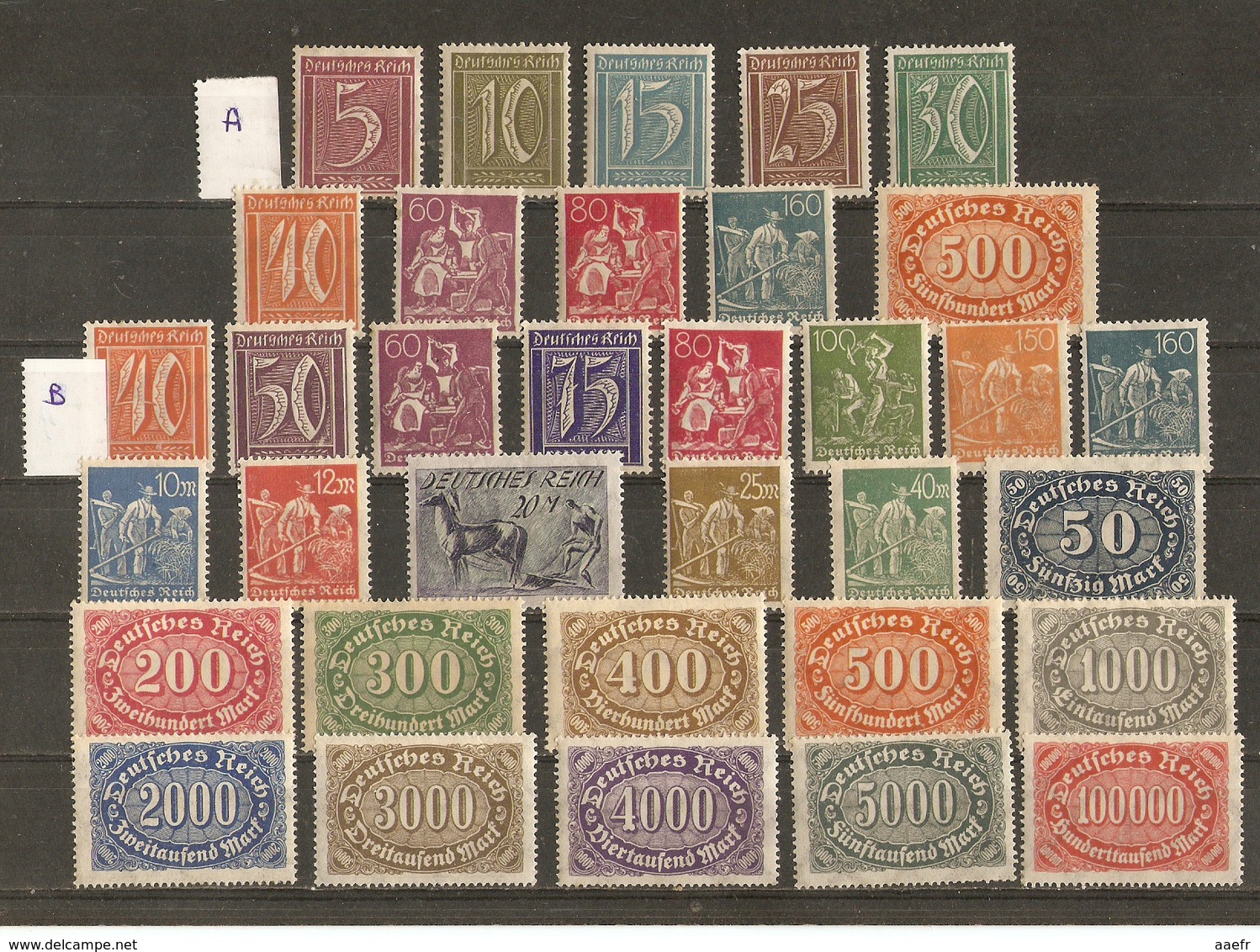 Allemagne Rép. Weimar 1922 - Petit Lot De 34 Timbres  - 21 MNH - 13MH -  10 Filigrane A - 24 Filigrane B - Vrac (max 999 Timbres)