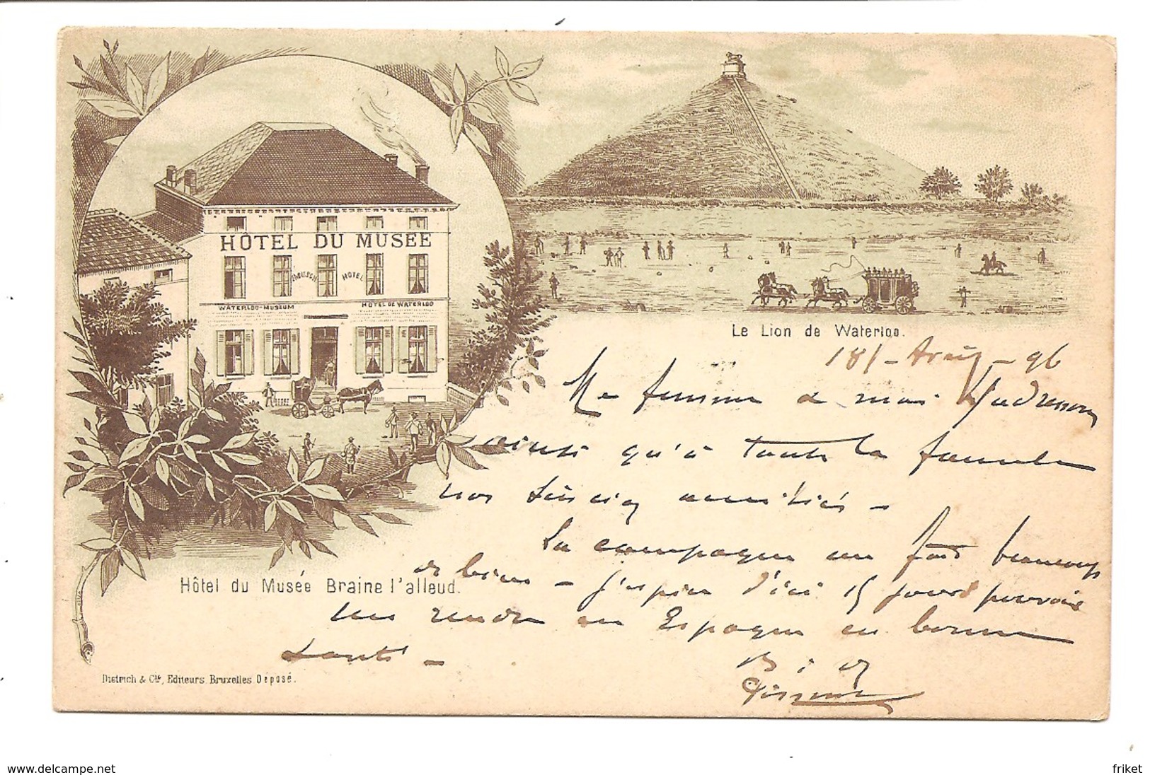 BRAINE L ALLEUD   Hotel Du Musee  Litographie  Superbe 1896  !!!!!! - Eigenbrakel