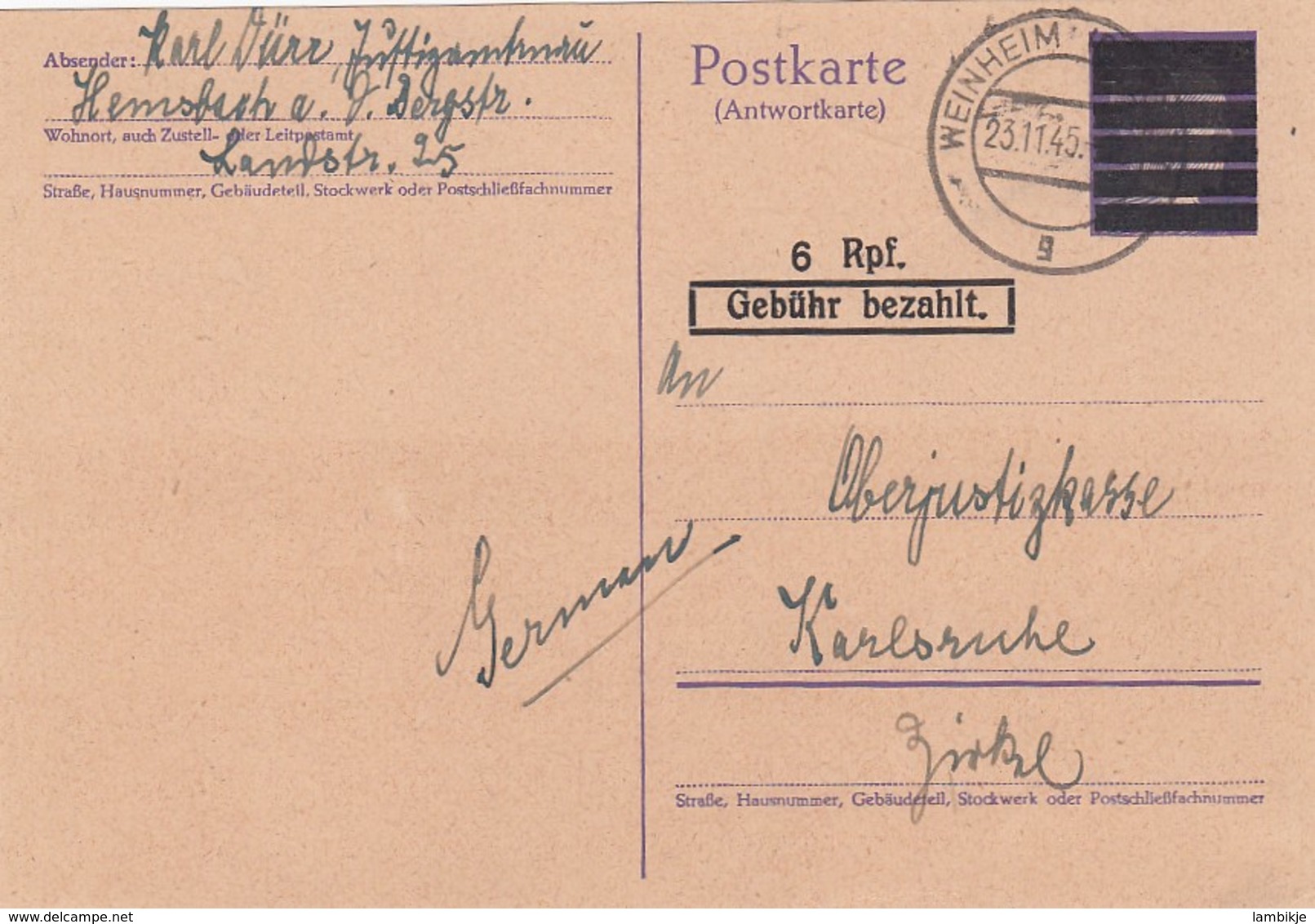 Allierter Besetzung Postkarte 1945 - Sonstige & Ohne Zuordnung