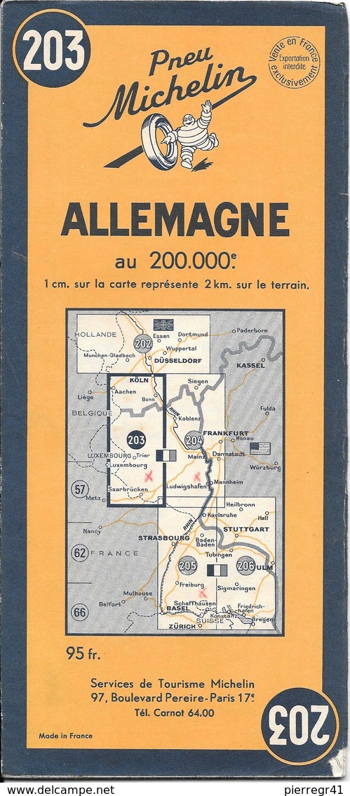 CARTE-ROUTIERE-MICHELIN-N°203-1952-ALLEMAGNE-TBE - Cartes Routières