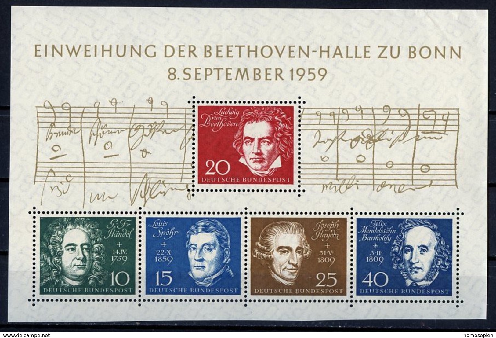 Allemagne Fédérale - Germany - Deutschland Bloc Feuillet 1959 Y&T N°BF1 - Michel N°B2 *** - Beethoven Halle à Bonn - 1959-1980