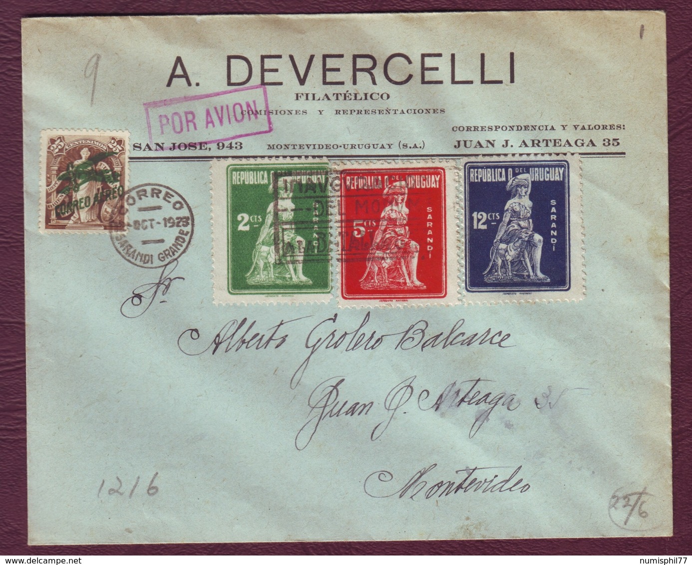 Lettre MONTEVIDEO 1923 Par Avion - Paraguay