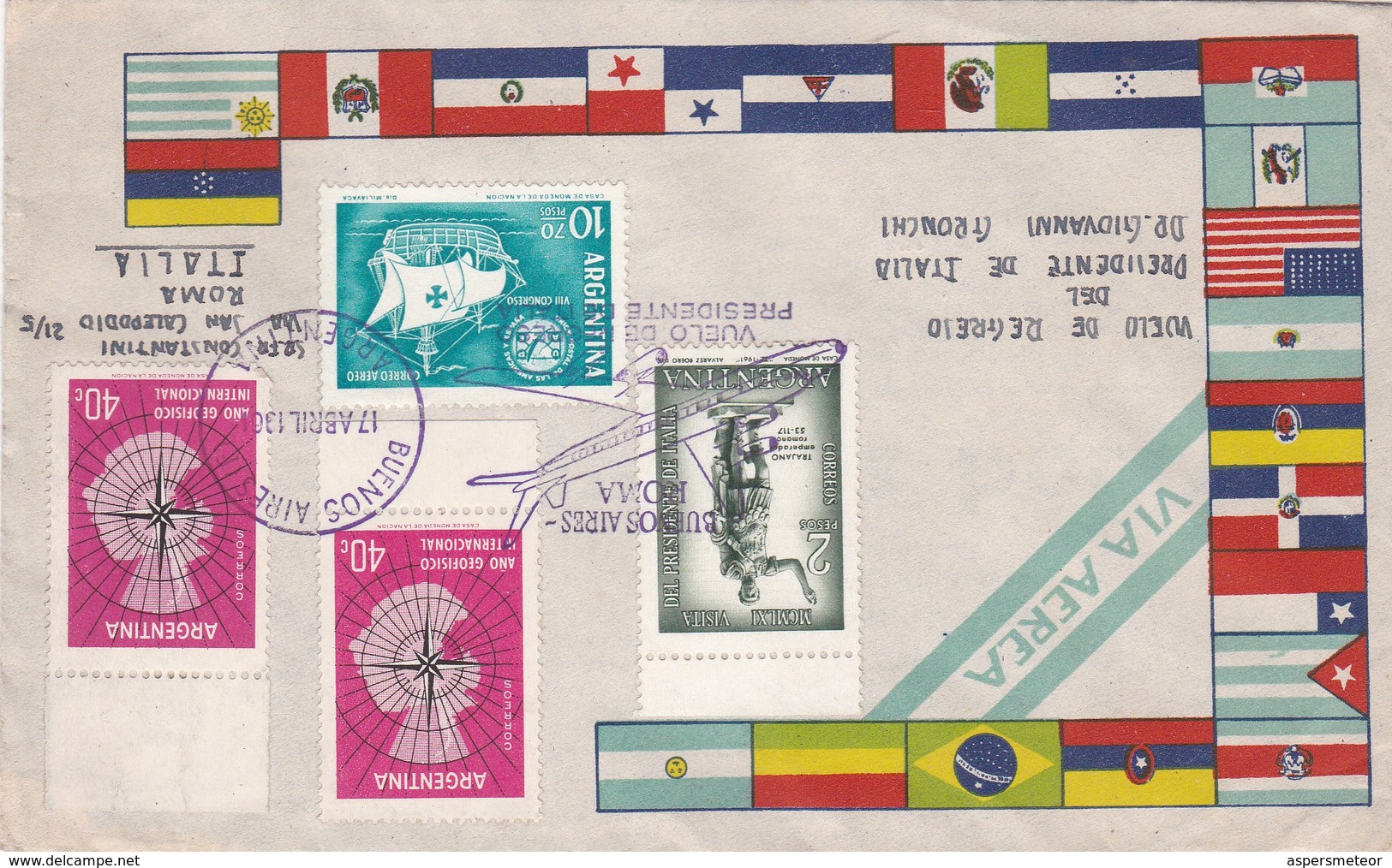 AIRMAIL VUELO DE REGRESO DEL PRESIDENTE DE ITALIA DR GIOVANNI GRONCHI AÑO 1961 - BLEUP - Autres & Non Classés